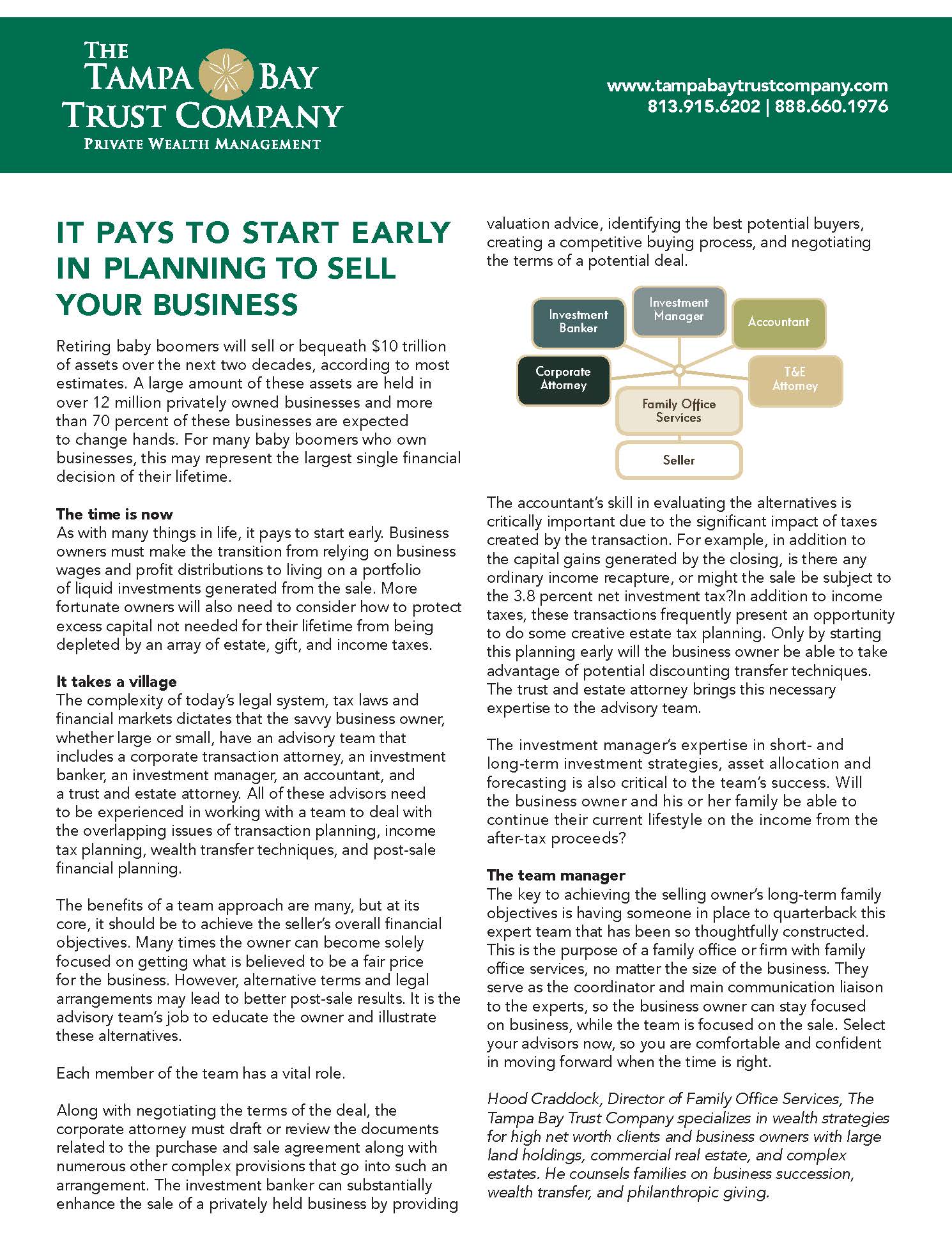 The Tampa Bay Trust Company, It pays to start early in selling your business infographic