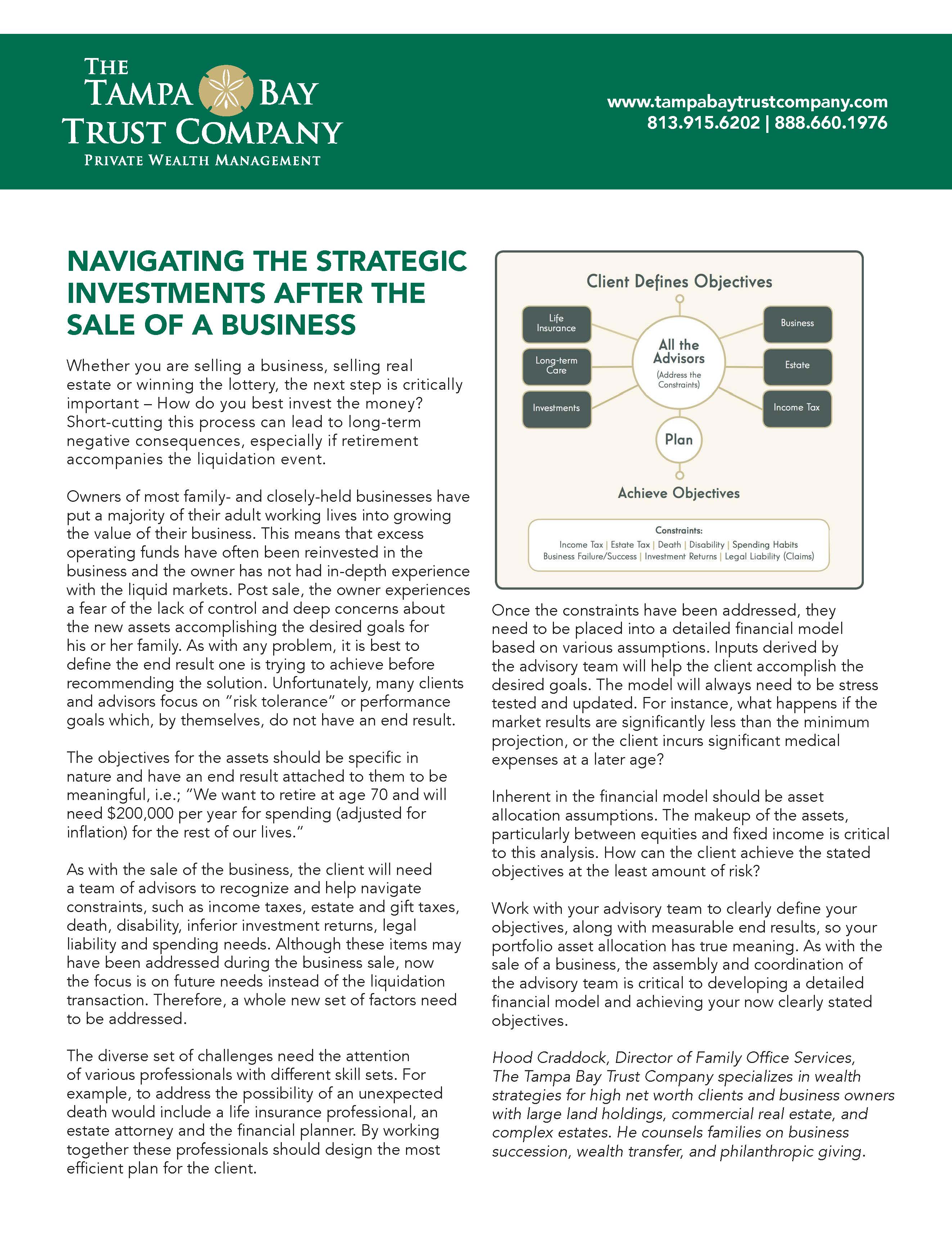 Navigating the strategic investments after the sale of a business infographic